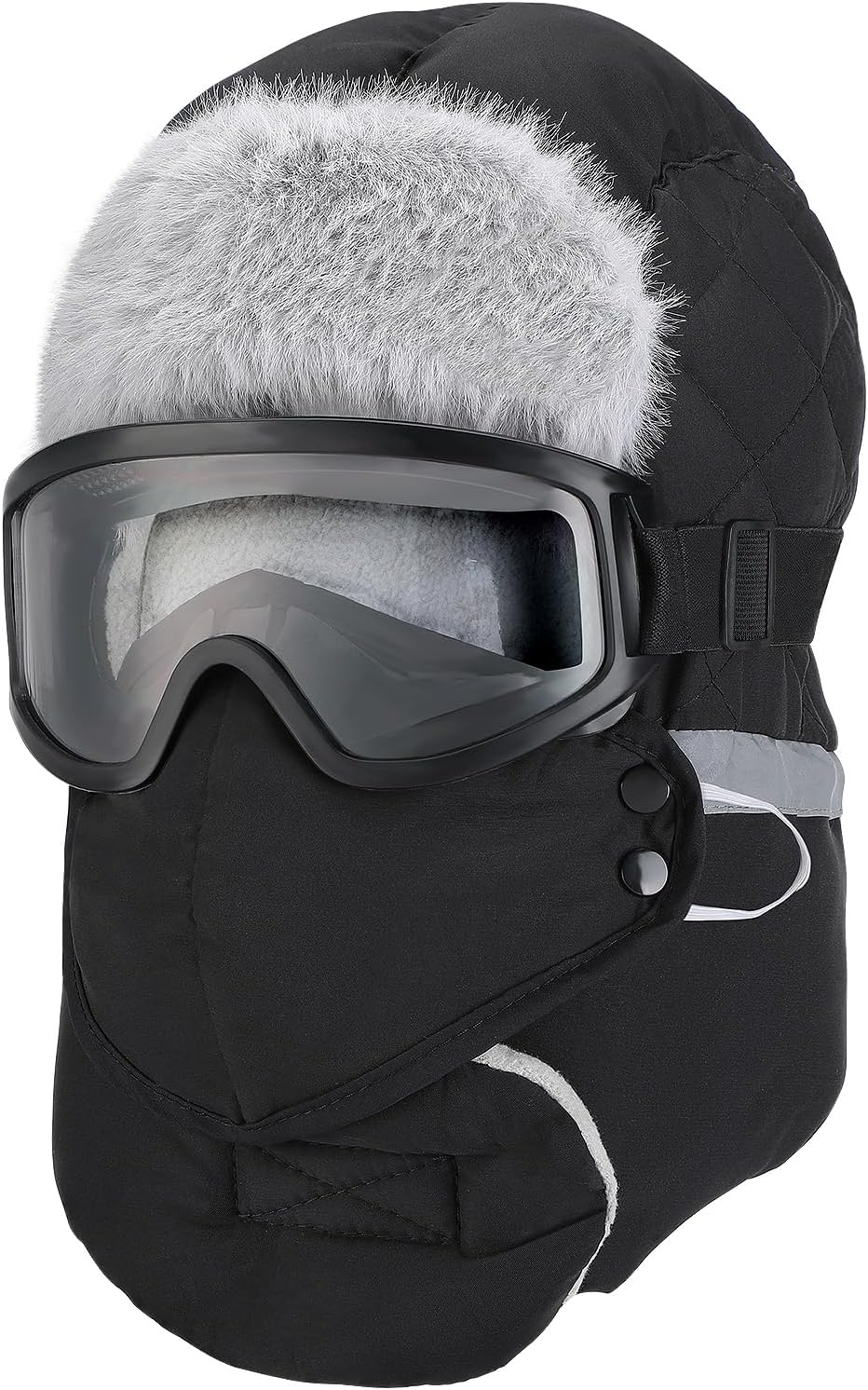 Winter Trapper Hat for Men - Windproof Warm Fleece Men's Hat with Removable Face Mask Goggles Ear Flaps, Christmas Winter Gift Black